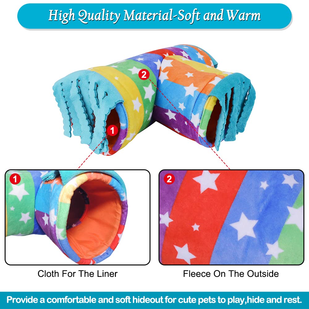 Guinea Pig Hideout Tunnel, Collapsible 3 Way Hamster Play Tubes with Fleece Forest Curtain