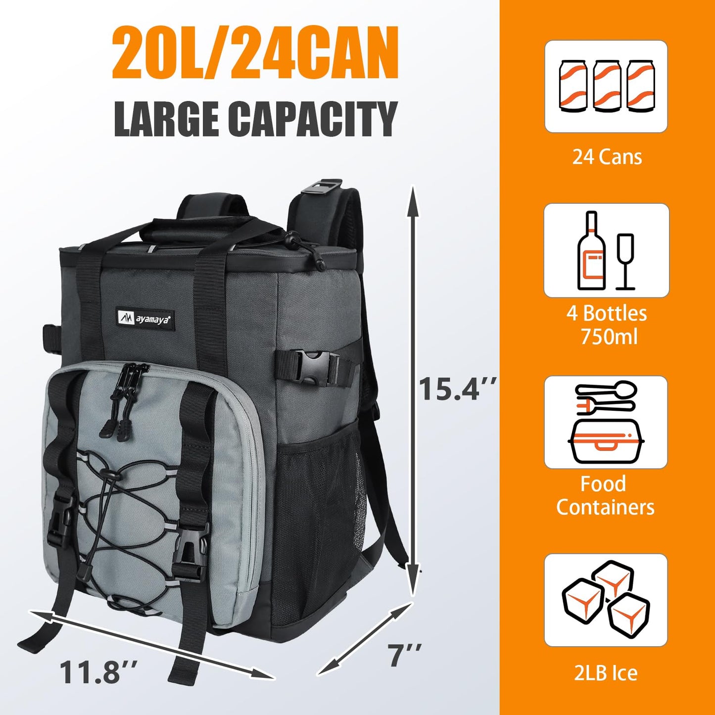 Cooler Backpack, 24 Cans Leakproof Insulated Lunch Backpack Cooler