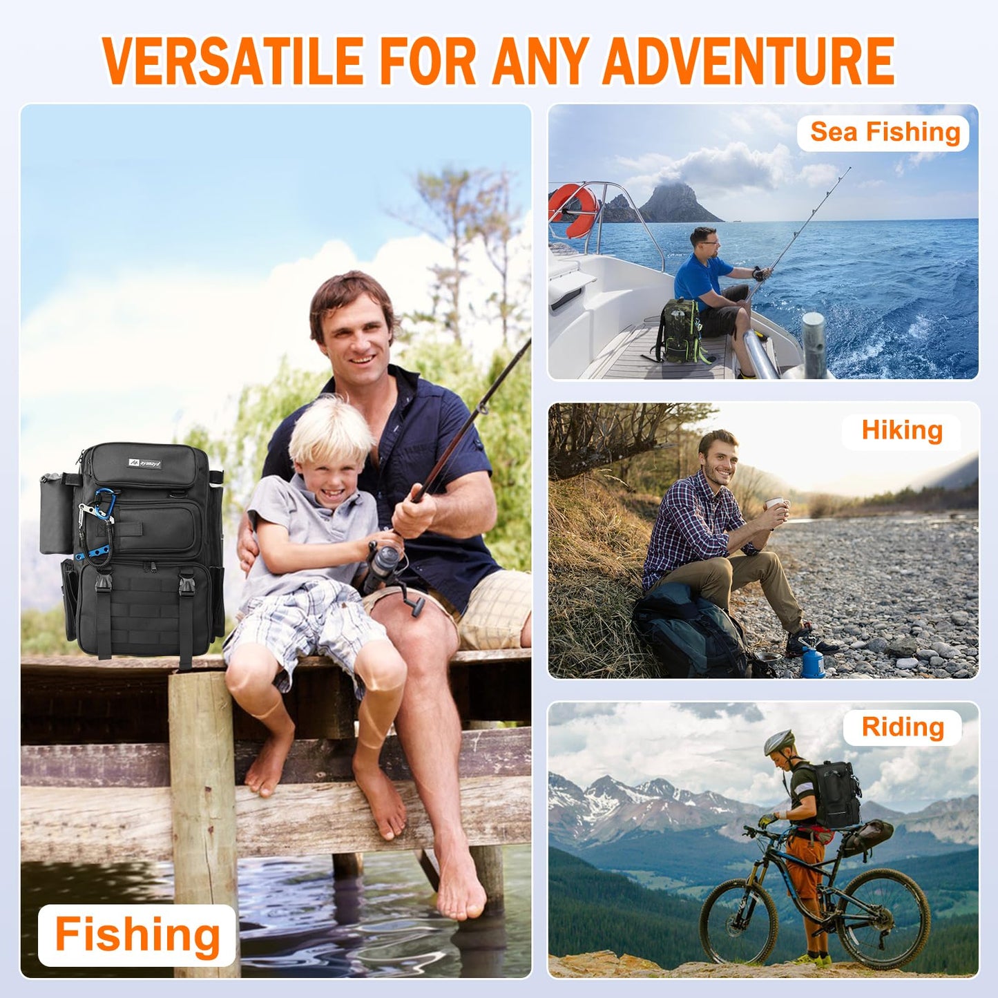 Fishing Backpack, 40L Tackle Backpack with Rod Holders & 2 Tackle Trays