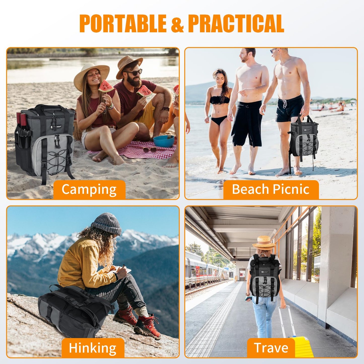Cooler Backpack, 24 Cans Leakproof Insulated Lunch Backpack Cooler