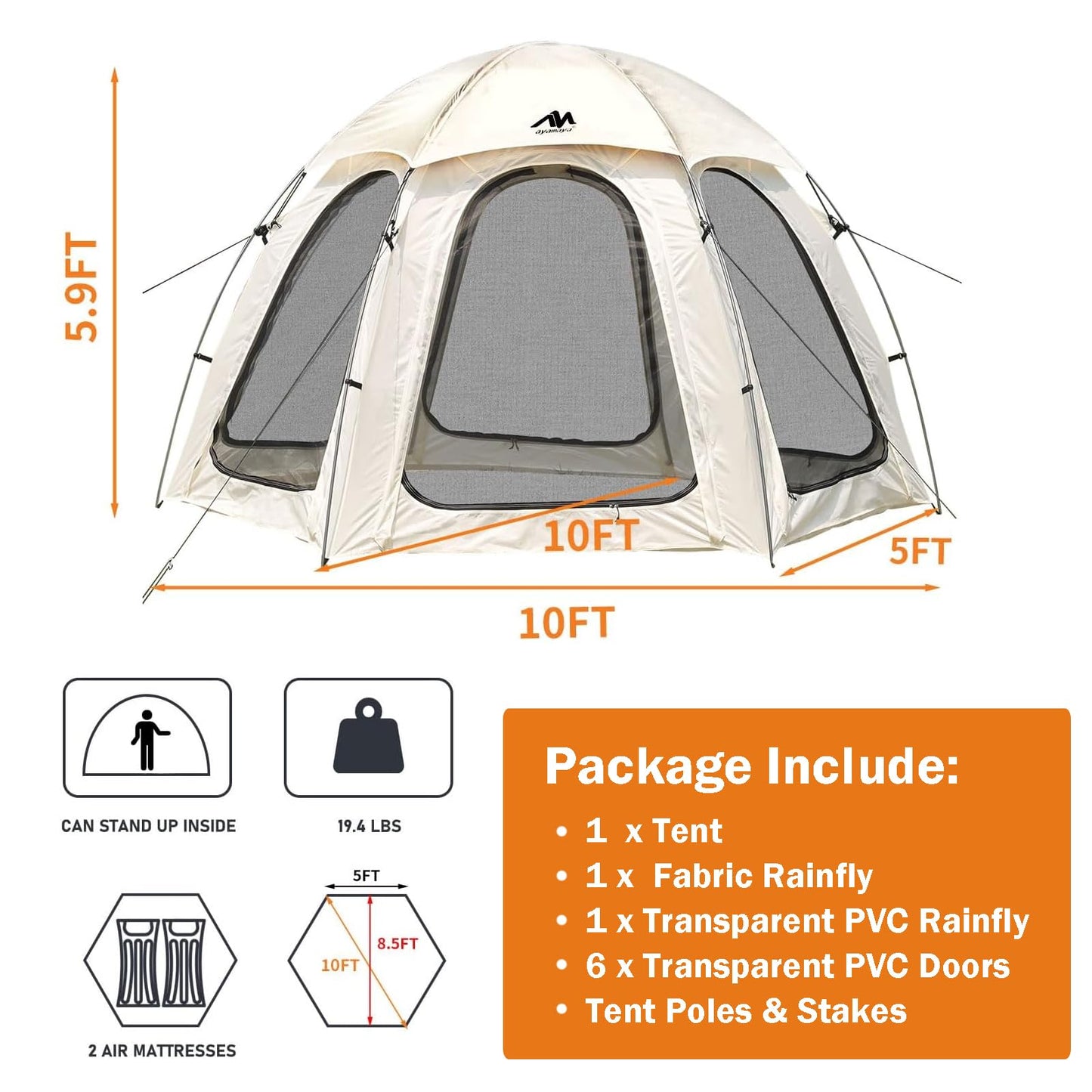 10x10 FT Screen House for 4-6 People, Outdoor Sports Tent Canopy with Mesh Mosquito Netting