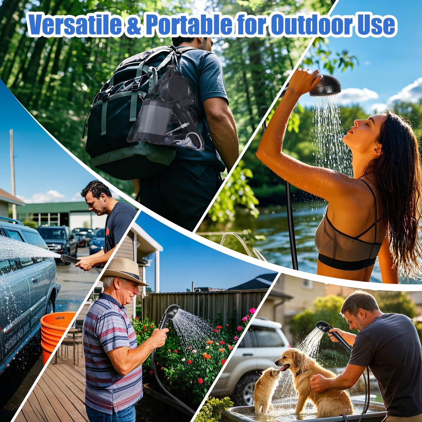 Portable Shower for Camping, 6000mAh Rechargeable Shower Pump with Filtered Shower Head