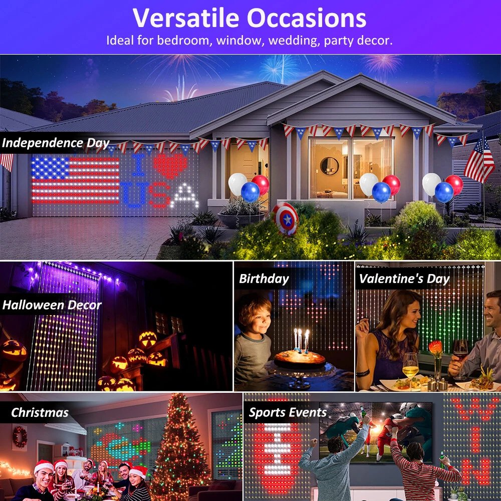 Smart 400LED Curtain String Lights Color Changing Dynamic DIY Backdrop Decor