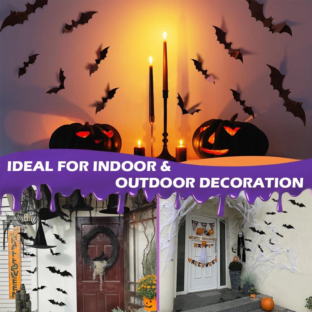 60pcs 3D Bat Wall Stickers 4 Sises for Halloween PVC Party Window Decoration