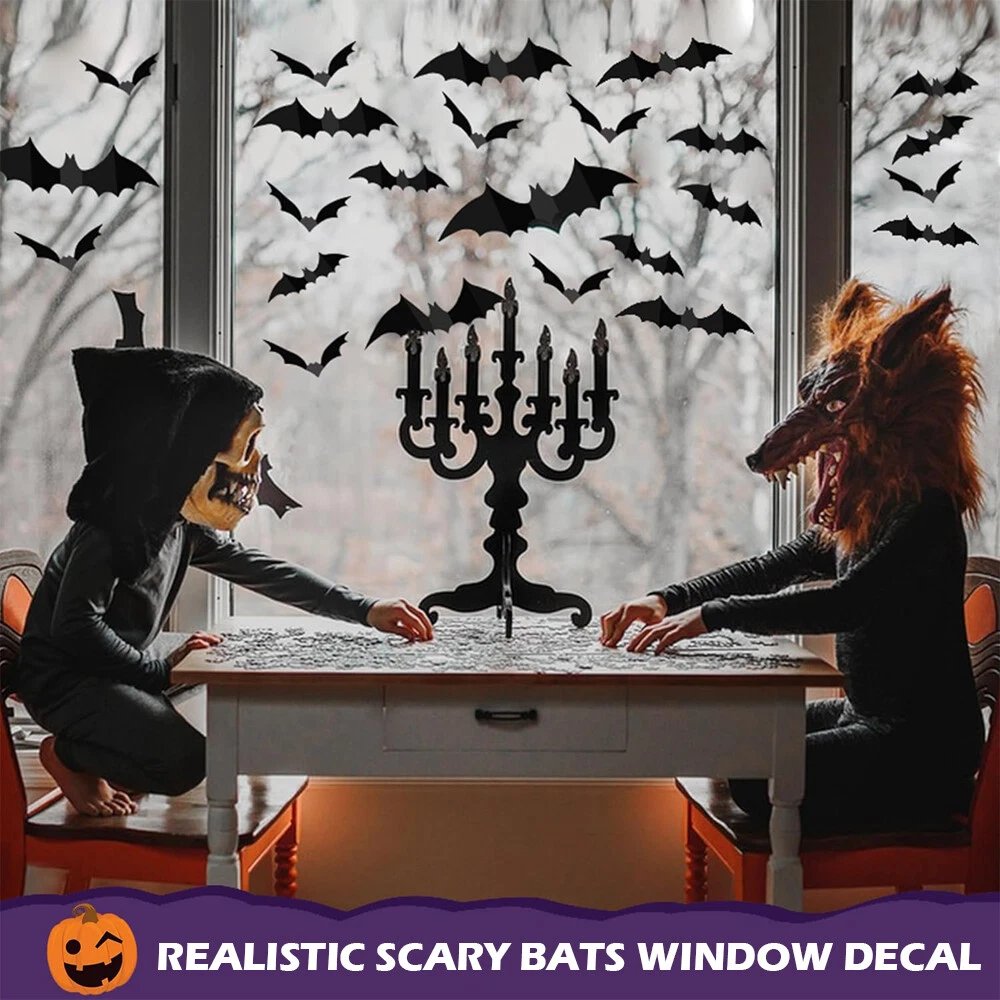 60pcs 3D Bat Wall Stickers 4 Sises for Halloween PVC Party Window Decoration