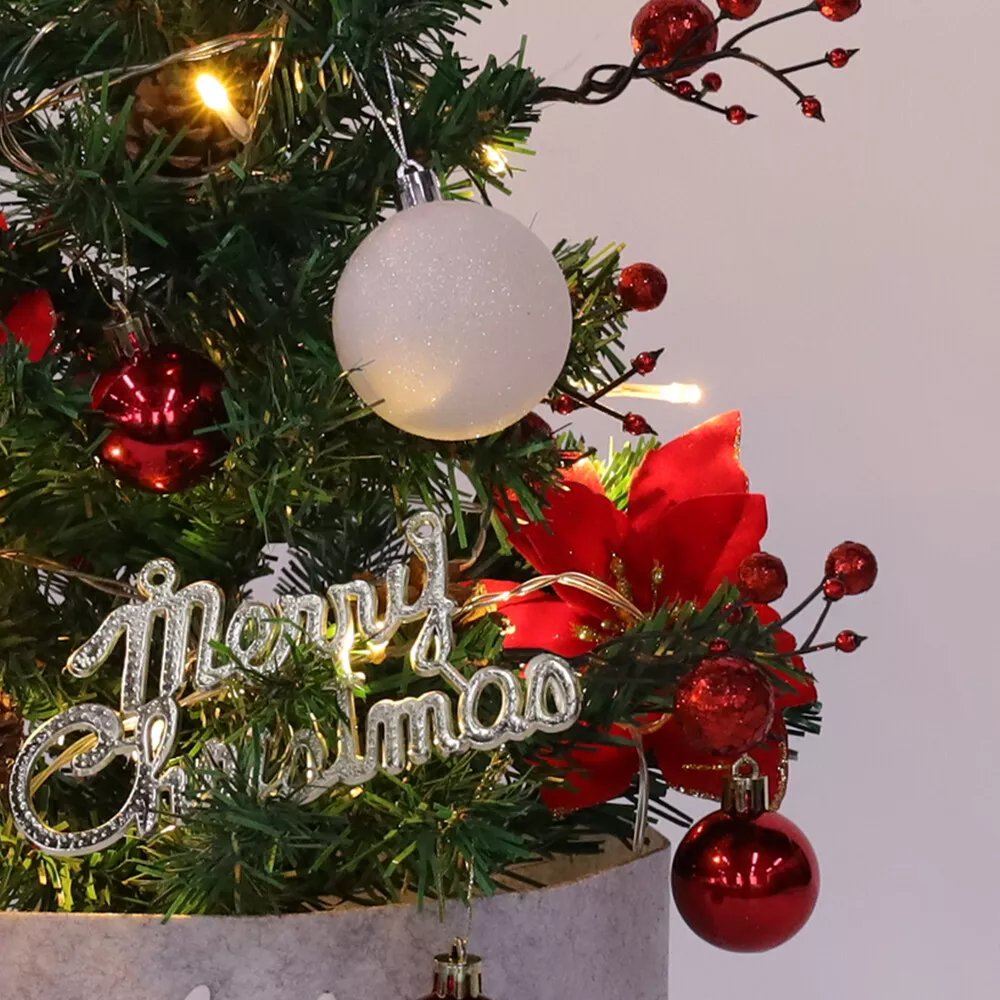 2ft Small Table Top Christmas Tree Mini Artificial Xmas With Lights & Ornaments