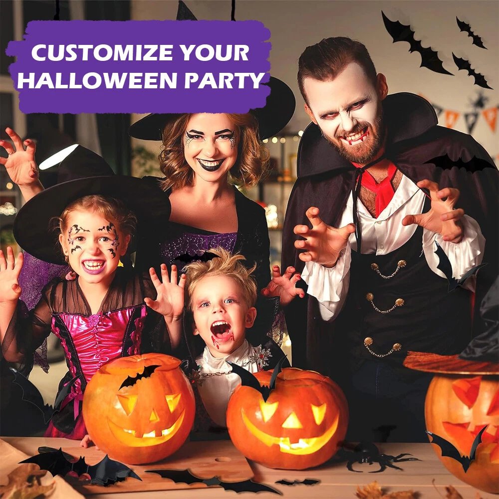 60pcs 3D Bat Wall Stickers 4 Sises for Halloween PVC Party Window Decoration