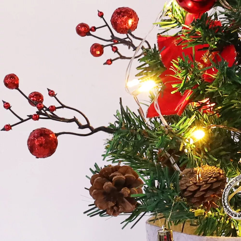 2ft Small Table Top Christmas Tree Mini Artificial Xmas With Lights & Ornaments