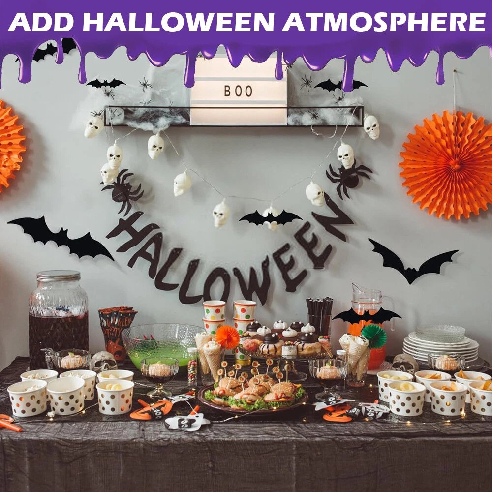 60pcs 3D Bat Wall Stickers 4 Sises for Halloween PVC Party Window Decoration