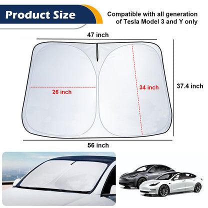 240T Foldable Car Sun Shade for Tesla Model Y / Model 3, UV Block, Heat Reduction