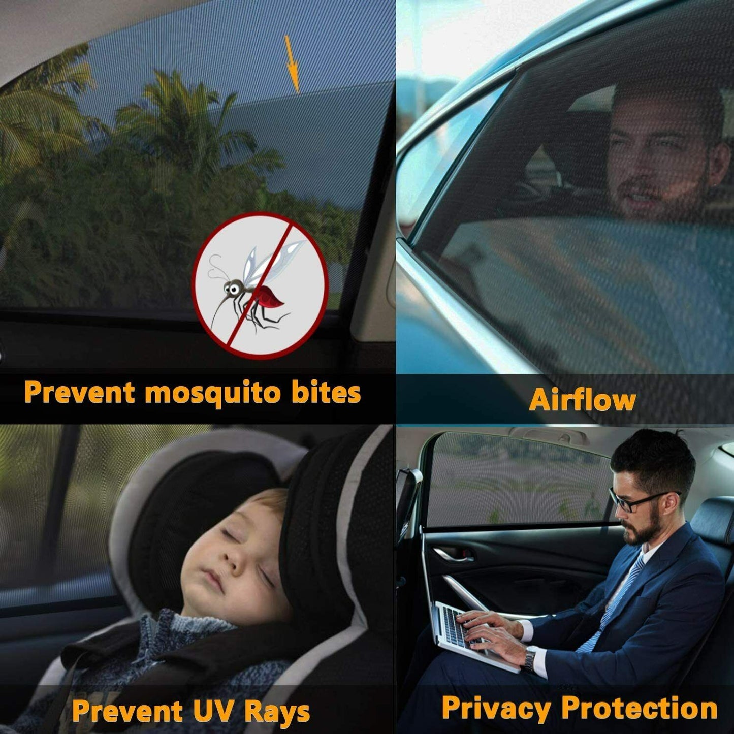 2 Car Window Sun Shade Side Cover Curtain Privacy Screen Mesh Baby UV Protection