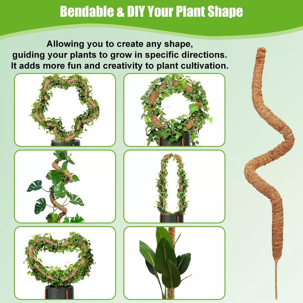 28” Bendable Moss Poles (Set of 4) for Monstera, Coir Support Stakes for Climbing Plants Indoor