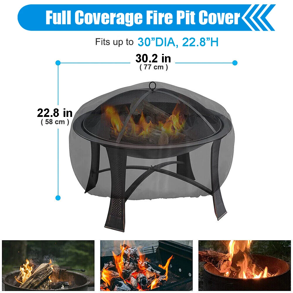 Fire Pit Cover, 30 Inch Heavy Duty Oxford Fabric Round Firepit Cover, Full Coverage Patio Outdoor Fireplace Cover, Waterproof Fire Bowl Cover