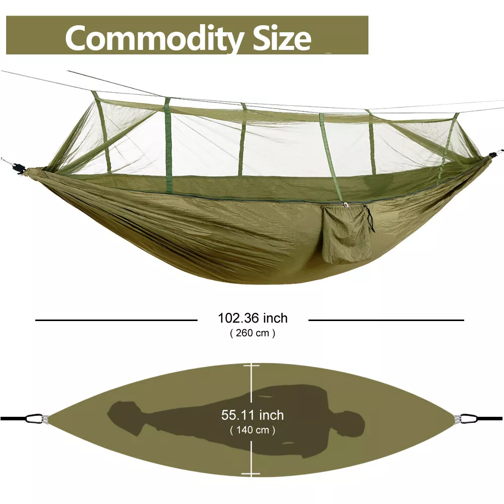 Bug-Proof Camping Hammock, Portable with Mosquito Net, Lightweight Nylon Hammock with Tree Straps for Travel Hiking Backpacking