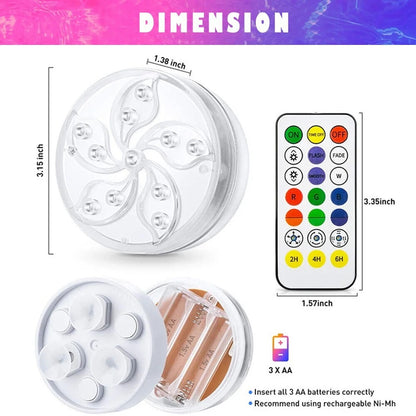 Set of 2 Pool Lights, IP68 Waterproof Magnetic Underwater Floating Lights with Remote Control, 16 Color Changing Swimming Pool Lights, Battery Operated