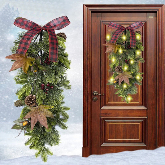 26inch Christmas Teardrop Swag with Fairy Lights Battery Operated for Decoration