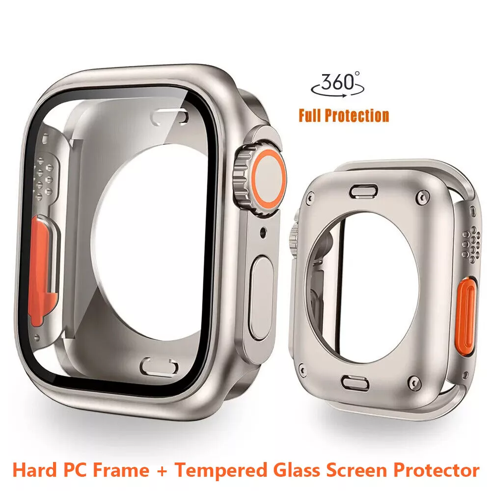 Ultra Look Full Cover Case with Screen Protector for Apple Watch Series 9/8/7 45mm, Series SE2/SE/6/5/4 44mm, Tempered Glass, Perfect Protection Anti Scratch