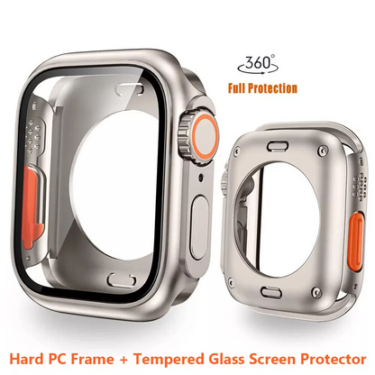 Ultra Look Full Cover Case with Screen Protector for Apple Watch Series 9/8/7 45mm, Series SE2/SE/6/5/4 44mm, Tempered Glass, Perfect Protection Anti Scratch