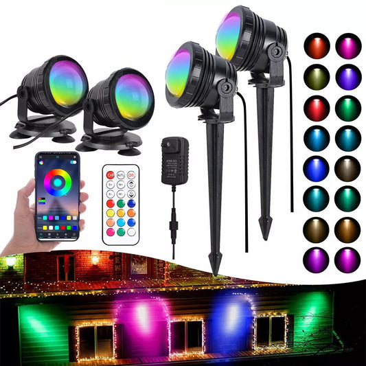 Smart Outdoor Spot Lights Waterproof RGB Landscape Lighting for Yard Xmas Decor