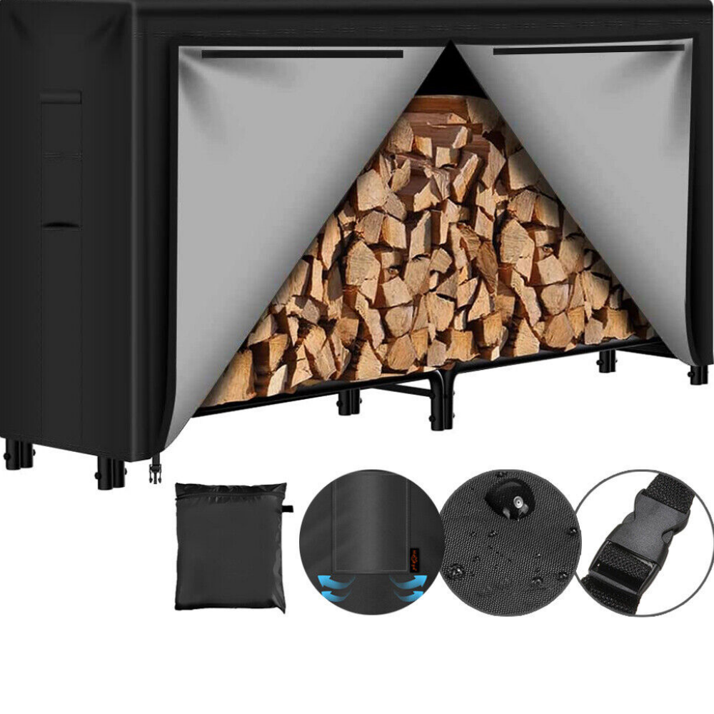 8ft Firewood Log Rack Cover Waterproof Wood Storage Holder Heavy Duty Outdoor