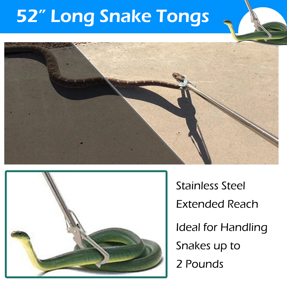 52” Foldable Snake Tongs with Lock Stainless Steel Reptile Grabber Handling Tool