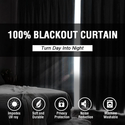 100% Blackout Window Curtain Panels, Sound & Full Light Blocking Drapes with Black Liner for Bedroom, 52" x 84" Thermal Insulated Draperies with Metal Grommets