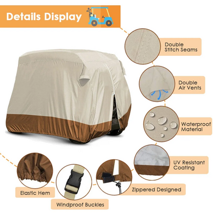 Golf Cart Cover 4 Passengers, Heavy Duty 420D Waterproof Golf Cart Covers Extended Roof Compatible with EZ GO Club Car Yamaha Golf Carts