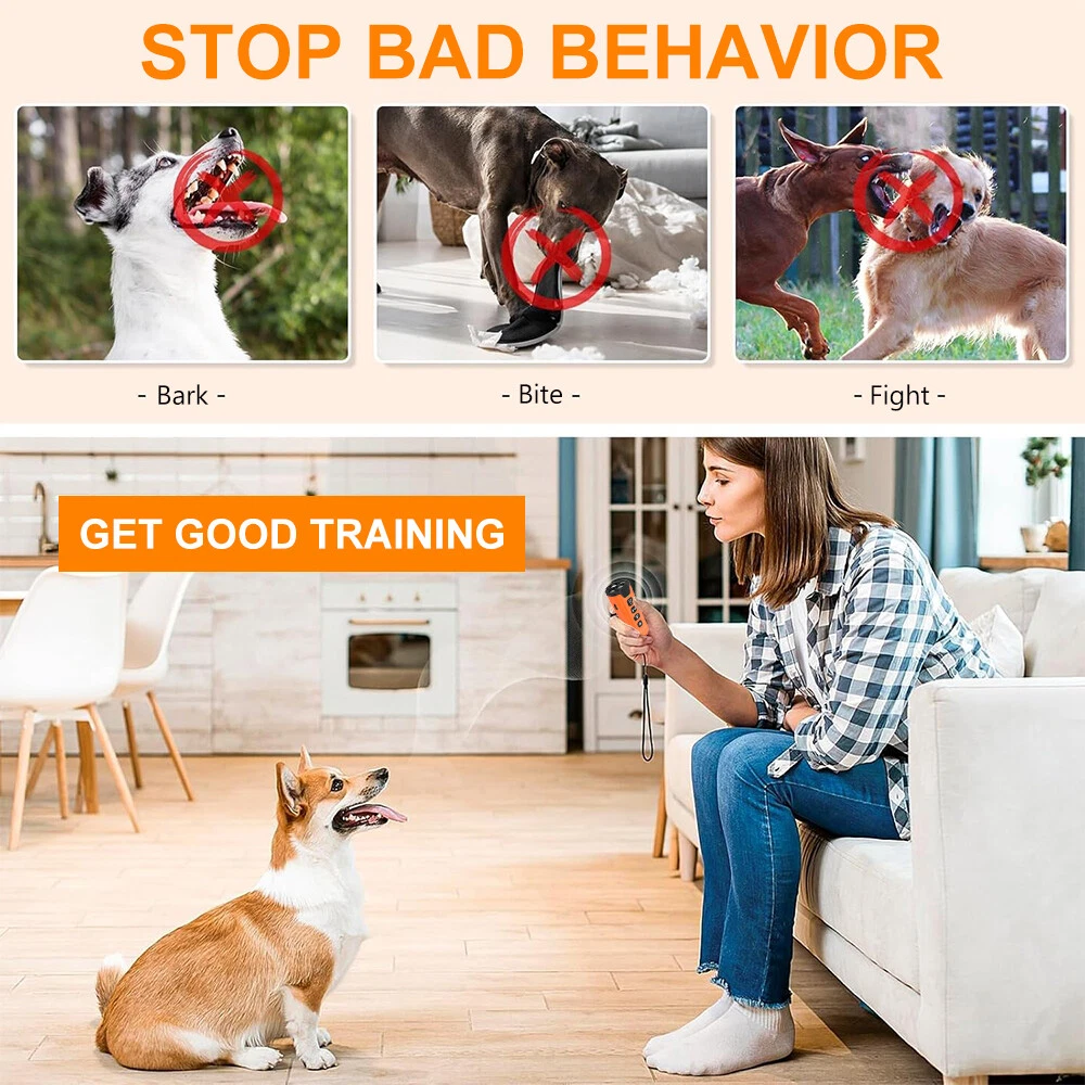 Ultrasonic Dog Bark Deterrent Device, Rechargeable Anti Barking Training Tool for Dogs with 3 Modes & LED Light