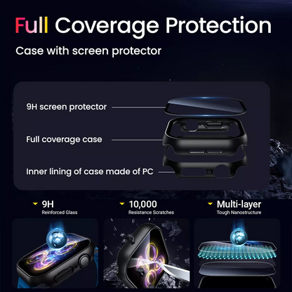 Screen Protector Case for Apple Watch Series 10 42mm 46mm Anti-Scratch Hard PC Cover with 9H Tempered Glass