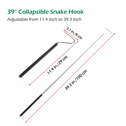 39” Retractable Snake Hook Stainless Steel Reptile Handling Tool Anti-Slip Rubber Grip