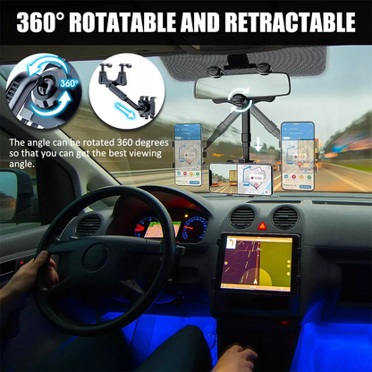 Car Rearview Mirror Phone Holder, 360° Rotating Rear View Mount for 3-7” Cellphones