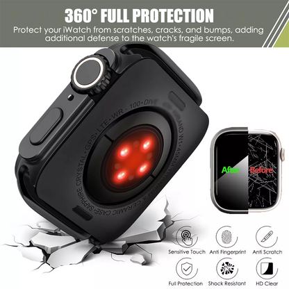 Ultra Look Cover Case with Screen Protector for Apple Watch Series 9/8/7 45mm, Series SE2/SE/6/5/4 44mm, Tempered Glass, Anti Scratch