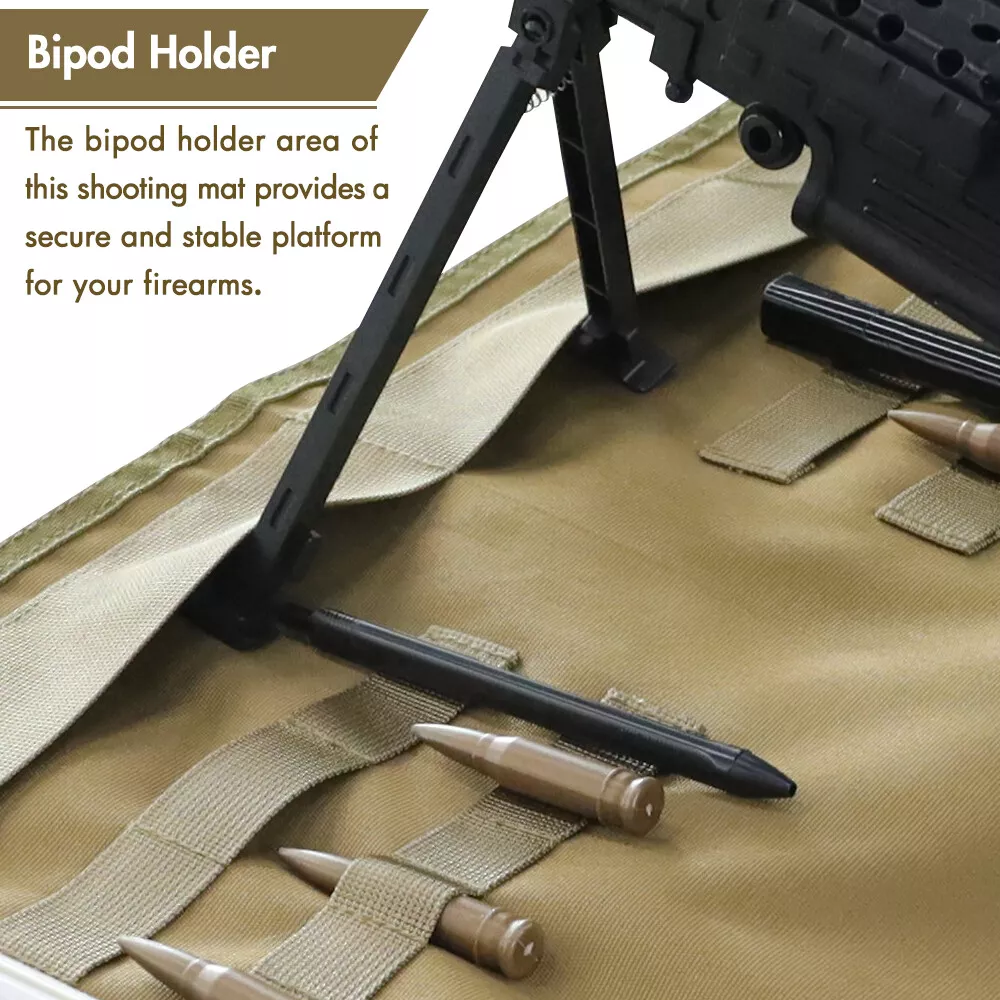 1000D Waterproof Shooting Mat, Non-Slip Tactical Roll-Up Hunting Blanket with Bipod Holder & Molle Webbings (Non-Padded)