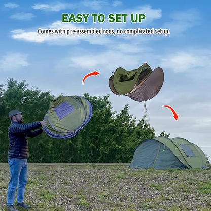 Instant Pop-Up Camping Tent with Vestibule, Front & Back Doors, Spacious for 4-6 People, Waterproof & Windproof, Ventilated for Comfortable Outdoor Adventures