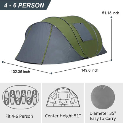 Instant Pop-Up Camping Tent with Vestibule, Spacious for 4-6 People, Waterproof, Double-Layer Design, Easy Setup & Ventilated for Comfortable Outdoor Adventures