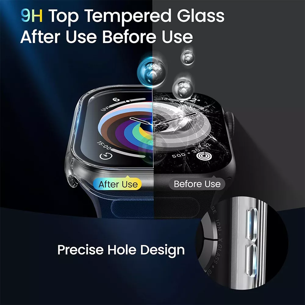 Screen Protector Case for Apple Watch Series 10 42mm 46mm Anti-Scratch Hard PC Cover with 9H Tempered Glass