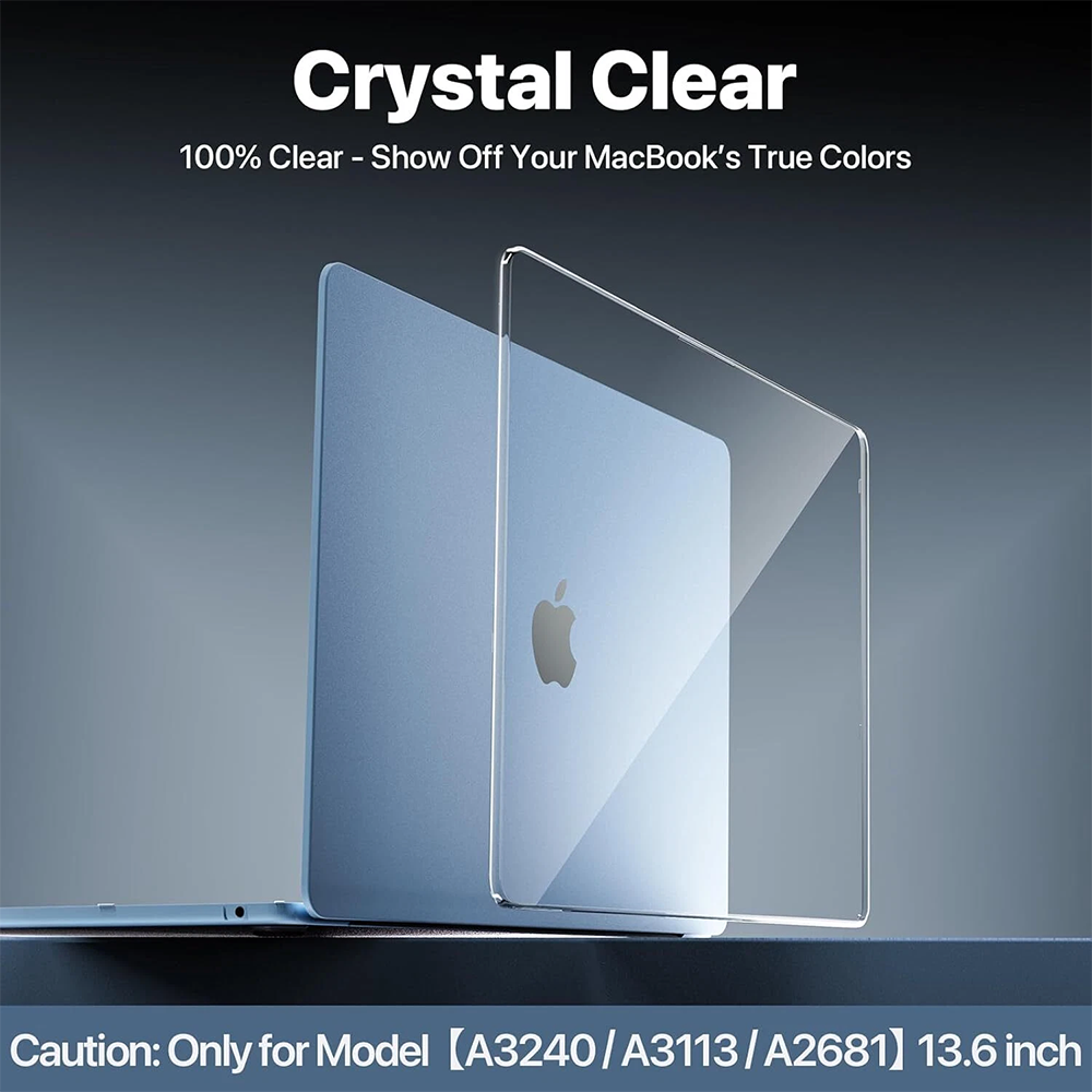 Crystal Clear Plastic Hard Shell & Screen Protector & Keyboard Cover, For MacBook Air 13.6" Case (2025-2022) [A3240 M4/ A3113 M3/ A2681 M2], Anti-Scratch Apple Laptop Protection Set