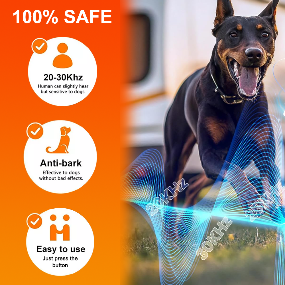 Ultrasonic Dog Bark Deterrent Device, Rechargeable Anti Barking Training Tool for Dogs with 3 Modes & LED Light