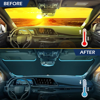 Foldable Car Windshield Sun Shade with Rearview Mirror Opening, Blocks UV Rays & Heat, Cartoon Printing