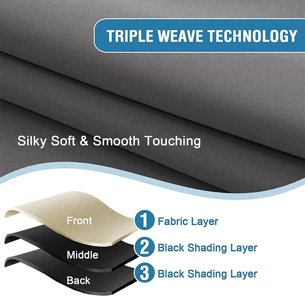100% Blackout Window Curtain Panels, Sound & Full Light Blocking Drapes with Black Liner for Bedroom, 52" x 84" Thermal Insulated Draperies with Metal Grommets