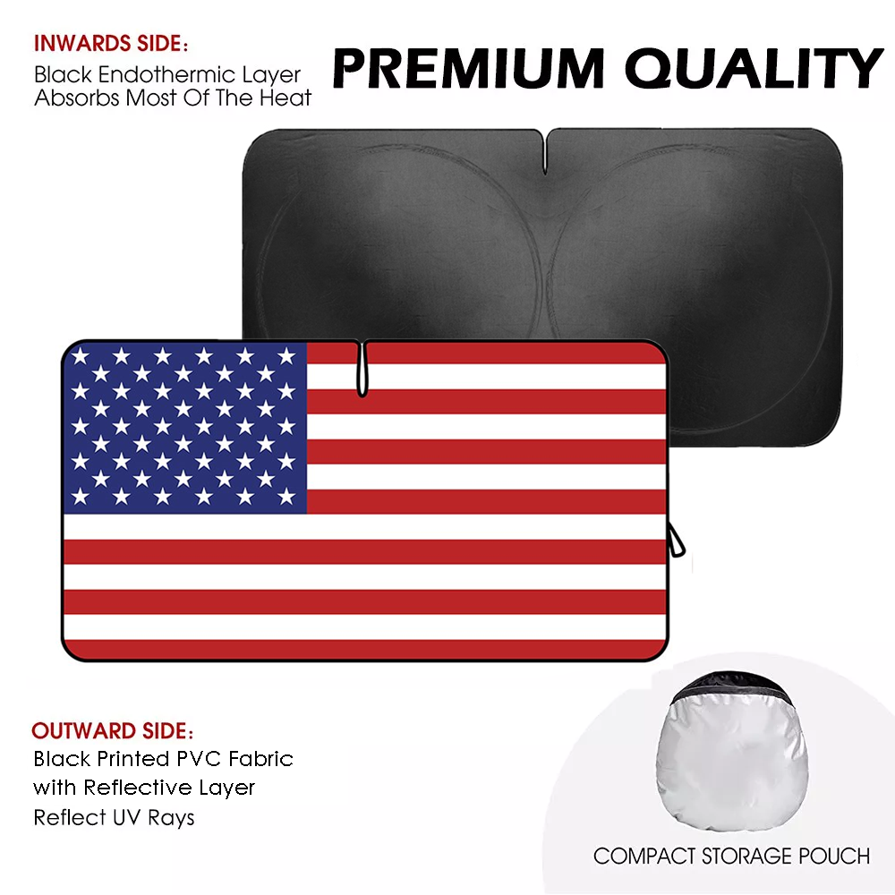 Foldable Car Sun Shade with Flag Printing, Windshield Sunshade, UV Ray & Heat Reduction
