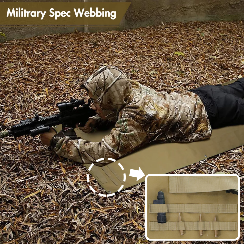 1000D Waterproof Shooting Mat, Non-Slip Tactical Roll-Up Hunting Blanket with Bipod Holder & Molle Webbings (Non-Padded)