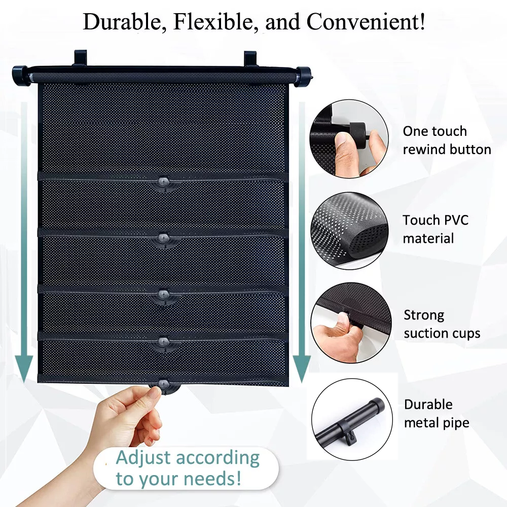 Set of 2 Car Sun Shades for Side Windows, Retractable, Blocks Heat and UV Rays