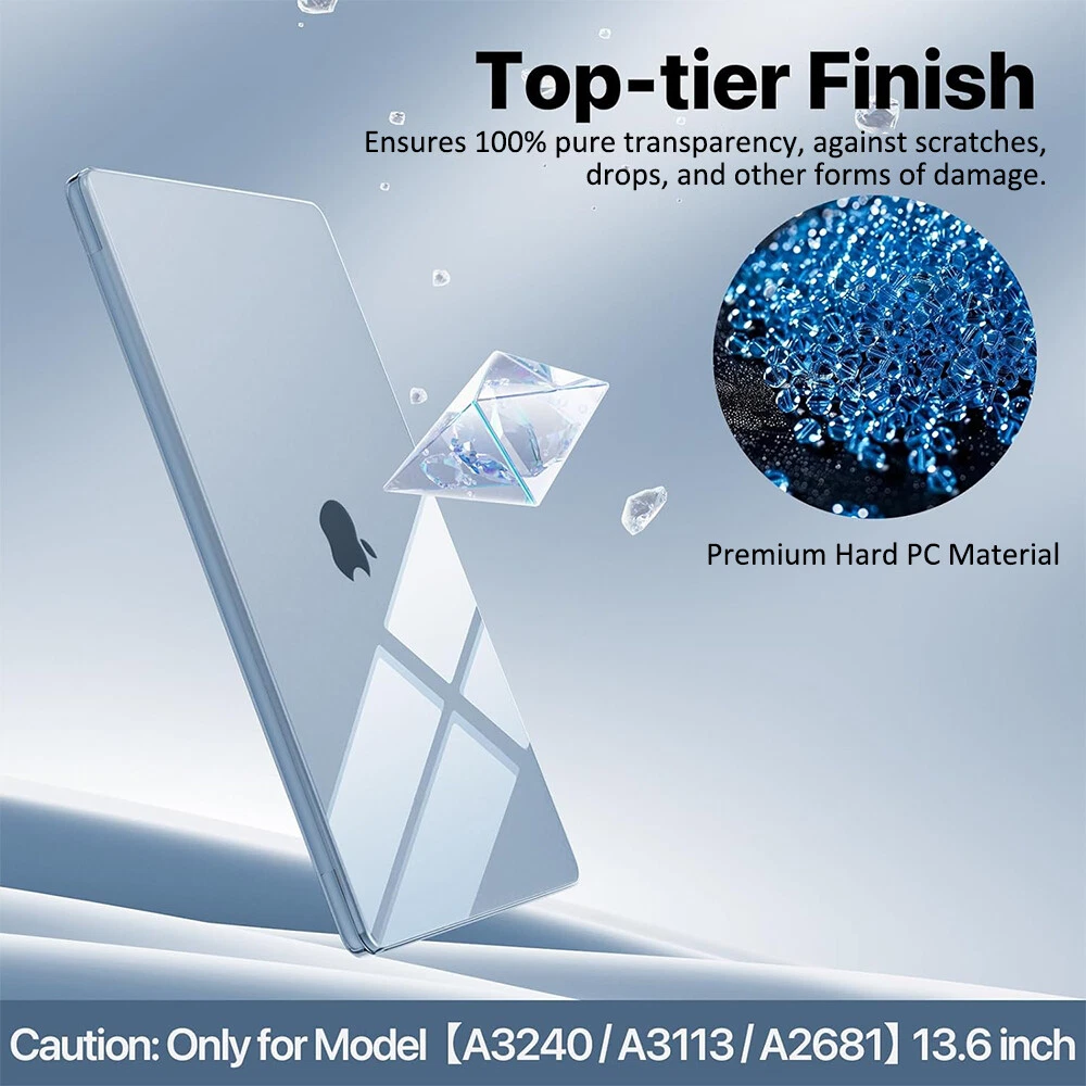 Crystal Clear Plastic Hard Shell & Screen Protector & Keyboard Cover, For MacBook Air 13.6" Case (2025-2022) [A3240 M4/ A3113 M3/ A2681 M2], Anti-Scratch Apple Laptop Protection Set