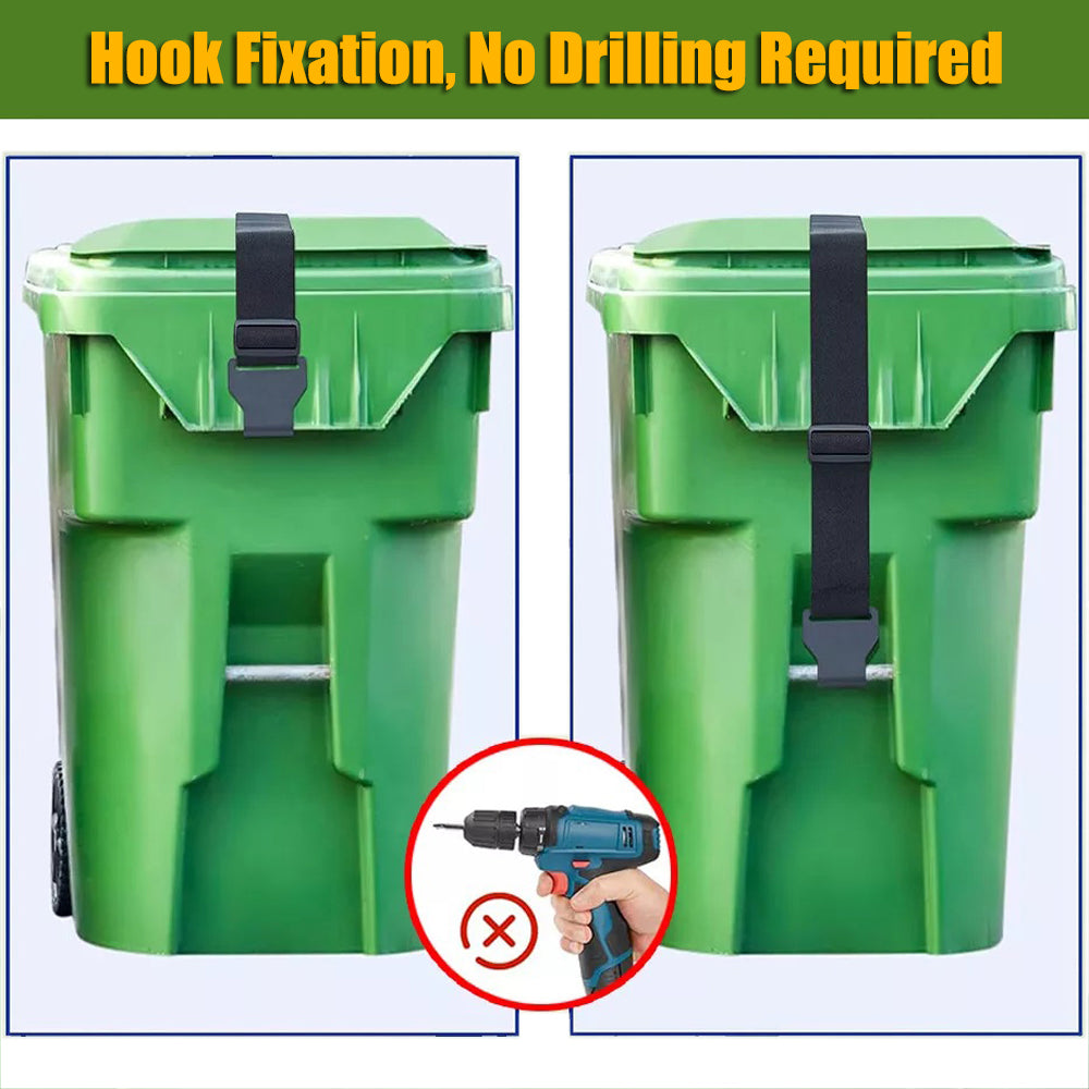 2 Pack Trash Can Lock Straps, Adjustable 30-68" Universal Fit 28-96 Gallons Trash Bin Garbage Can Lip Lock, Prevents Animals from Rummaging