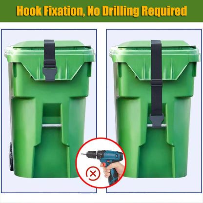 2 Pack Trash Can Lock Straps, Adjustable 30-68" Universal Fit 28-96 Gallons Trash Bin Garbage Can Lip Lock, Prevents Animals from Rummaging