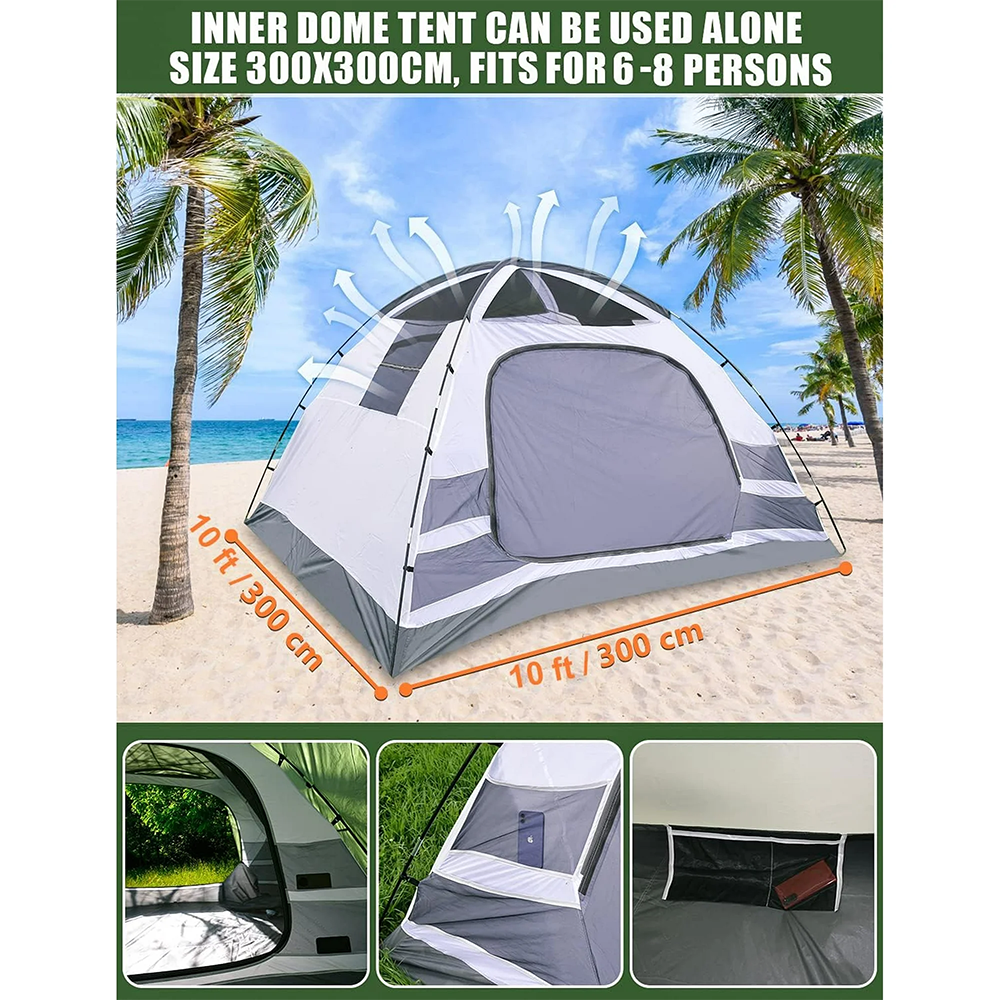 6-8 Person Camping Tent, 2 IN 1 Double Layer Design, Big Family Cabin Tent with 2 Porches, Waterproof