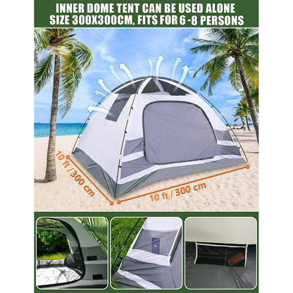 6-8 Person Camping Tent, 2 IN 1 Double Layer Design, Big Family Cabin Tent with 2 Porches, Waterproof
