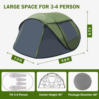 3-4 People Pop-Up Tent & Transparent Tent Tarp Rainfly Replacement, Enhanced Ventilation, Waterproof for Camping, Beach and Outdoor Adventures