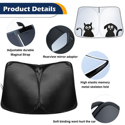240T Foldable Car Sun Shade for Tesla Model Y / Model 3, UV Block, Heat Reduction, Cartoon Printing